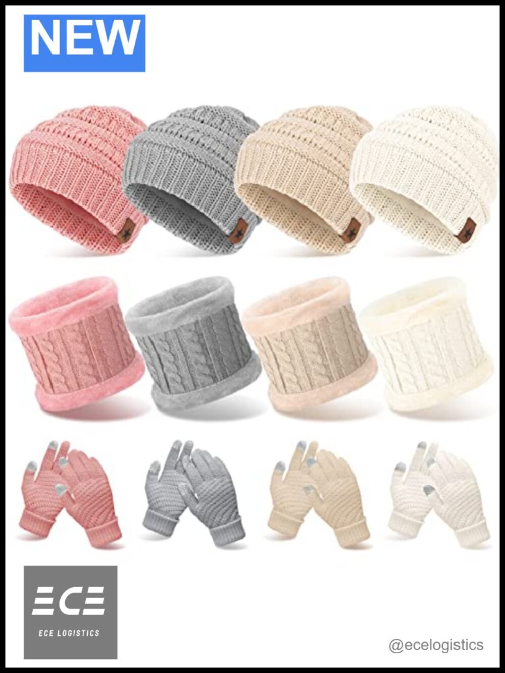 Wool Beanie Scarf Gloves Set Touch Screen Winter Knit